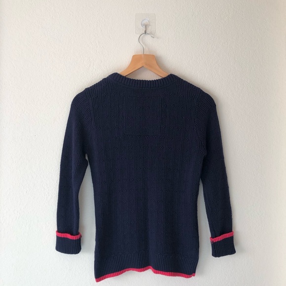 TOMMY HILFIGER Navy Blue and Magenta Pink Crewneck Sweater - Women’s M - Picture 2 of 11